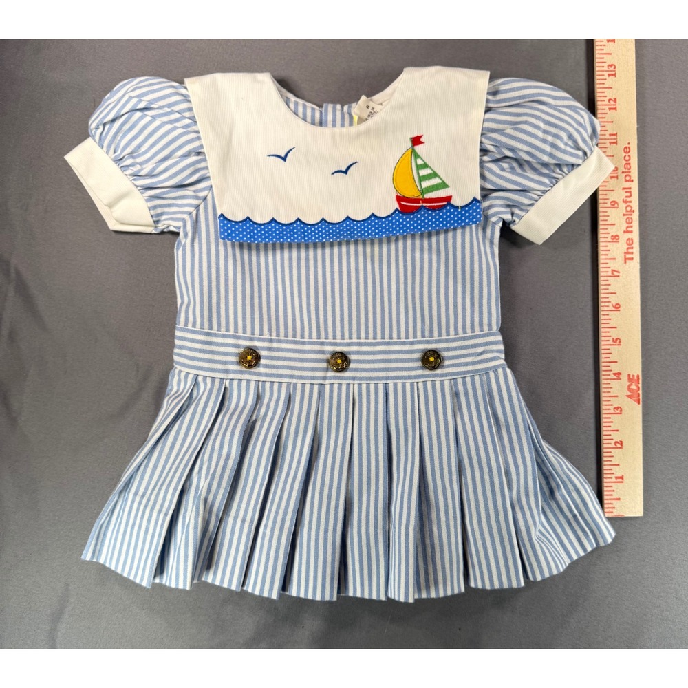 Vintage (1980's) Nautical Striped Sailboat Bib Dress/Romper 12 Months 29813